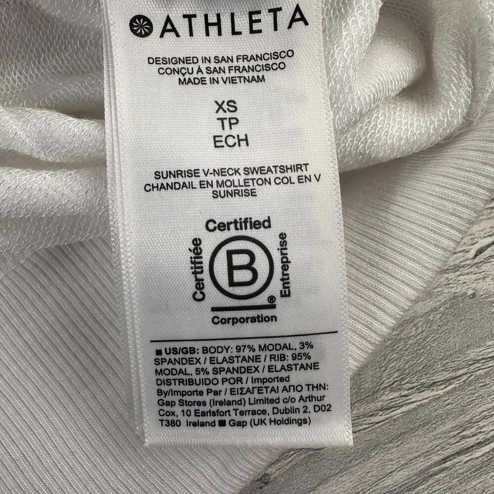 Athleta Sweater Womens XS White Sunrise Vneck Modal Thumbholes Jog Run Walk Base - Picture 5 of 7
